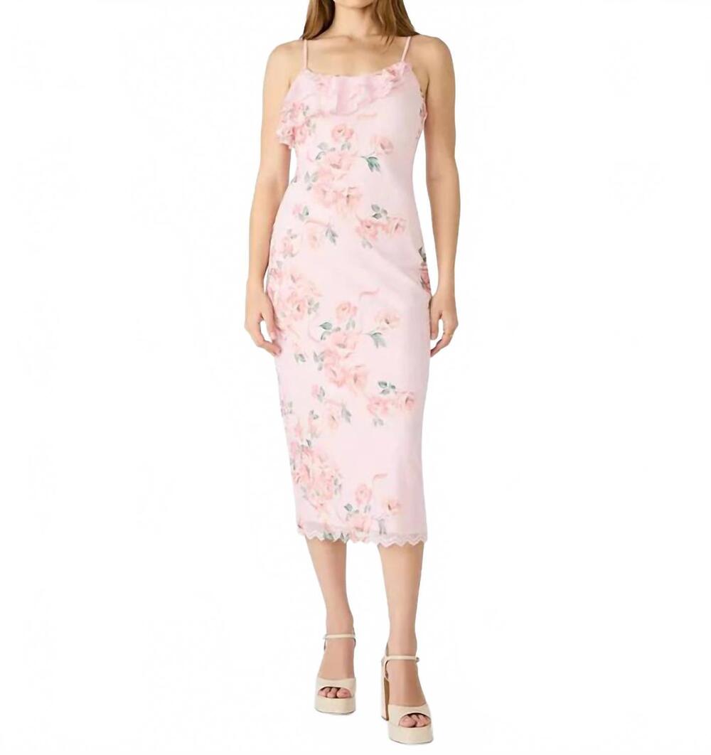 NEW STEVE MADDEN juliany floral printed mesh midi dress in pink